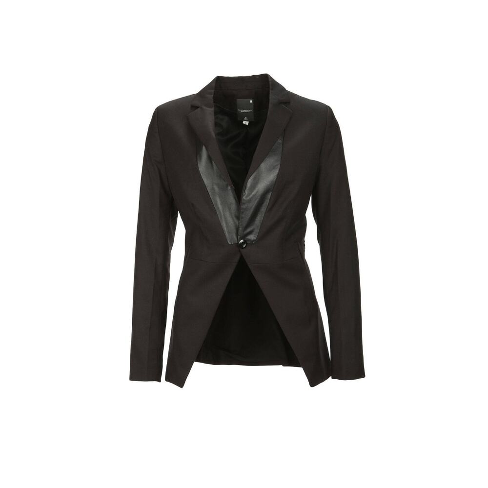 G Star Raw Mae Lean Blazer Black Long Sleeve Faux leather trim Notch Lapel 34 XS